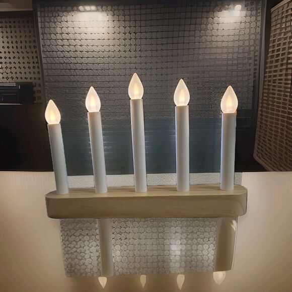 IKEA STRALA Christmas 5 White Candle Lights Wooden Base Battery Operated Lamp - Picture 1 of 13